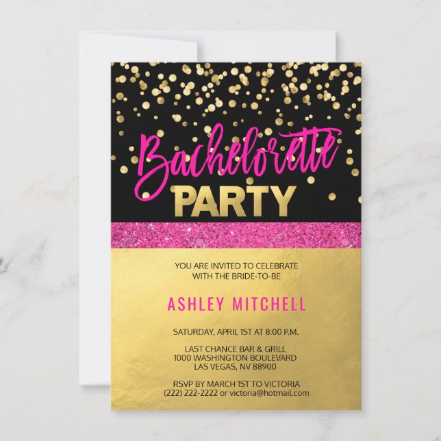 HOT rose Bachelorette Invitations Modèles (Devant)