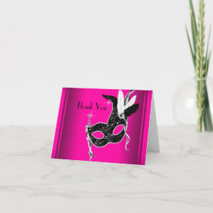 Hot rose Black Masquerade Party Merci Cartes