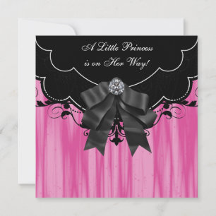 Hot rose Black Princess Baby Shower Invitations