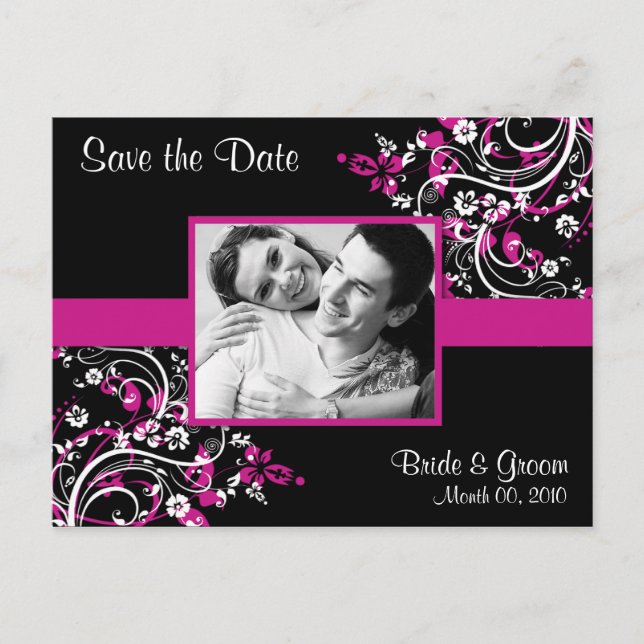 Hot rose et noir Enregistrer la date Photo Cartes  (Devant)