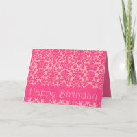 Hot rose Floral Damask Bonne carte d'anniversaire