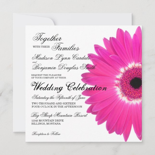 Hot rose Gerber Daisy Flower Wedding Invitations (Devant)