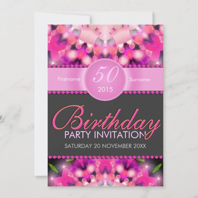 Hot rose Girly 50e anniversaire Invitations (Devant)