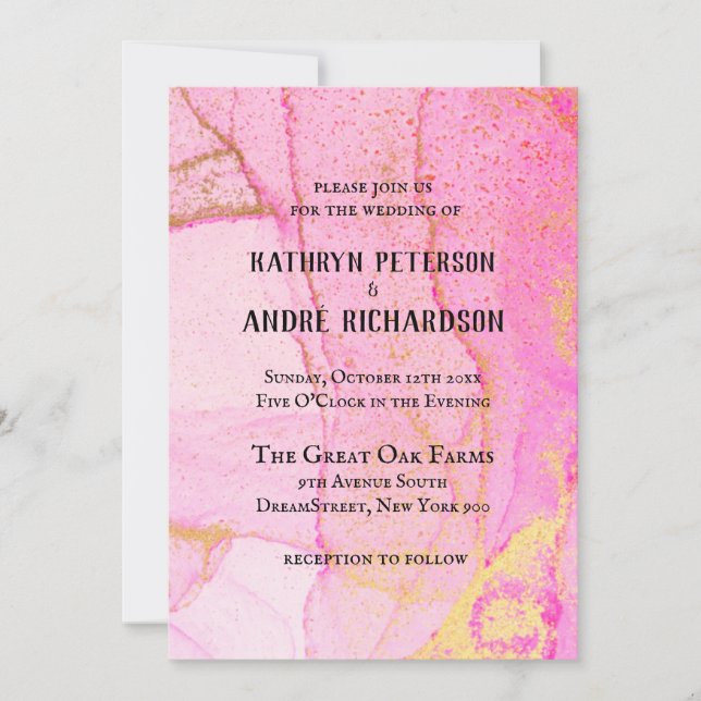 Hot Rose Gold Vintage Wedding Invitation (Devant)
