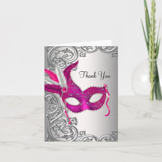 Hot rose Masquerade Party Merci Cartes (Devant)
