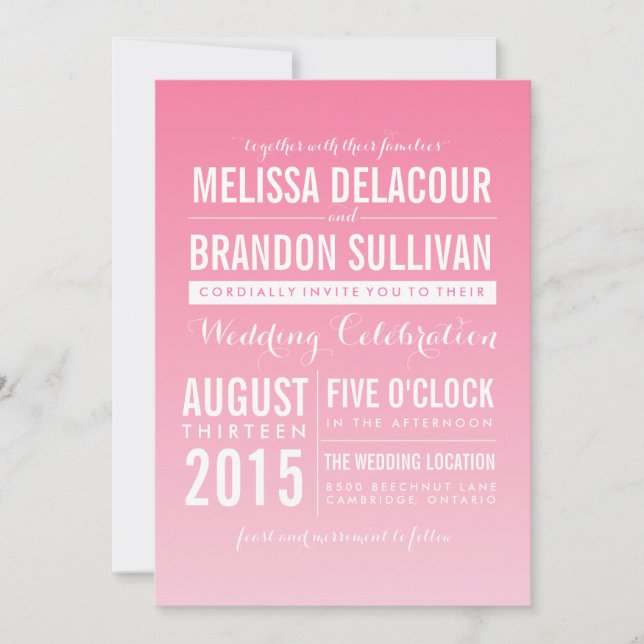 Hot rose Ombre/ Gradient Beach Wedding Invitations (Devant)