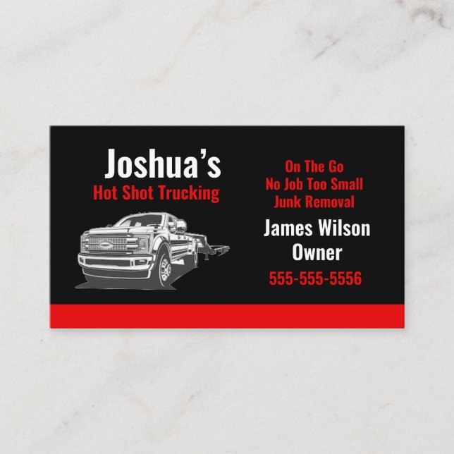 Hot Shot Trucking Black and Red Business Card Visitenkarte (Vorderseite)