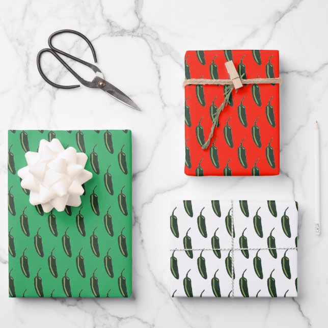 HOT & SPICY Jalapeño Chile Paprikaschoten Muster Geschenkpapier Set (Vorderseite)