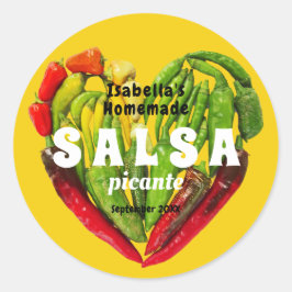 Hot spicy Salsa chili peppers heart mustard food Runder Aufkleber