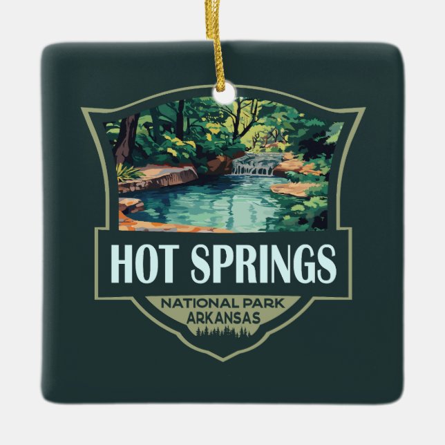 Hot Springs Nationalpark Illustration Retro Abzeic Keramikornament (Vorderseite)