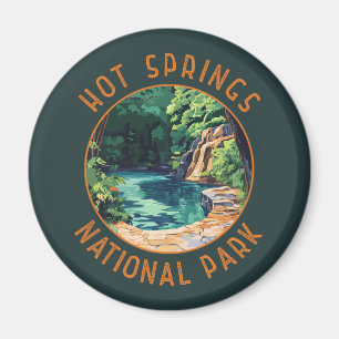 Hot Springs Nationalpark Retro Distressed Circle Magnet
