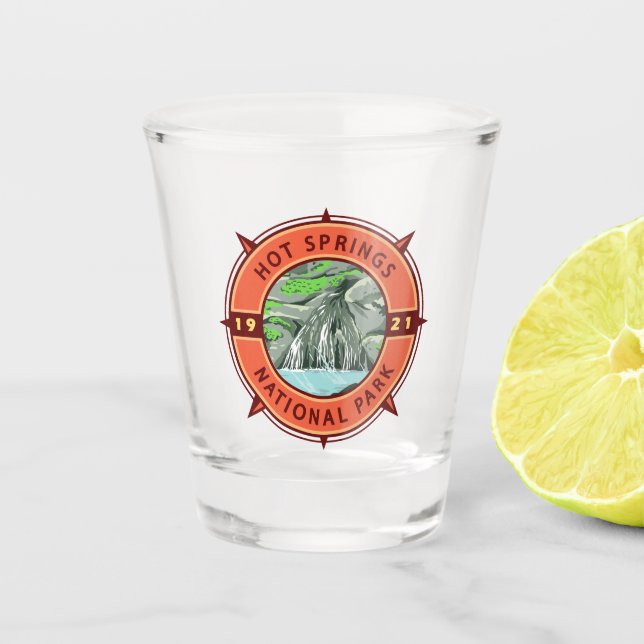 Hot Springs Nationalpark Retro Kompass Emblem Schnapsglas (Vorderseite)