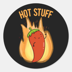 Hot Stuff Funny Red Hot Chili Pepper Pub Dark BG Runder Aufkleber