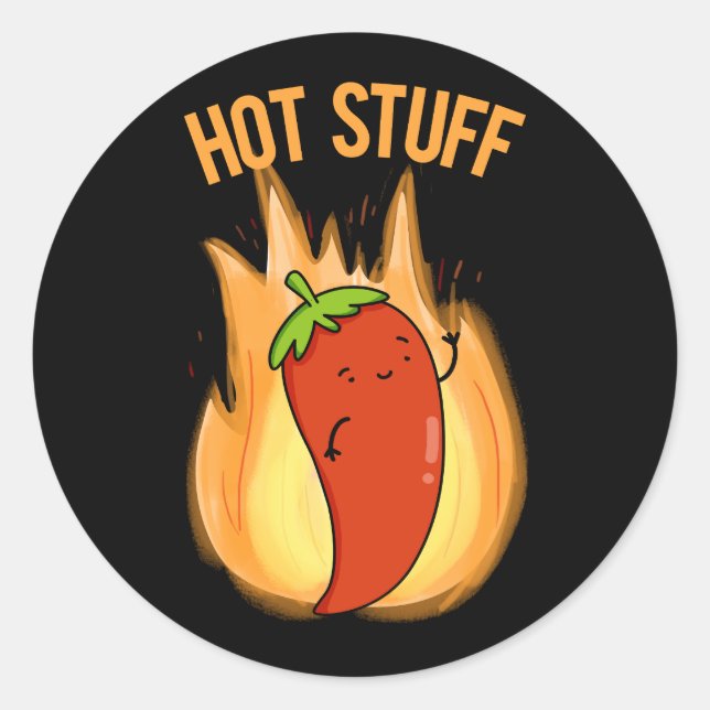 Hot Stuff Funny Red Hot Chili Pepper Pub Dark BG Runder Aufkleber (Vorderseite)