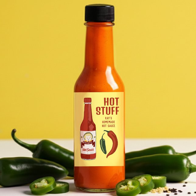 HOT STUFF Spicy Hot Sauce Jalapeños Chiles Lebensmitteletikett (HOT STUFF Spicy Hot Sauce Jalapeños Chiles CUSTOM Food Label
)