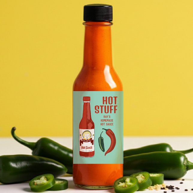 HOT STUFF Spicy Hot Sauce Jalapeños Chiles Lebensmitteletikett (HOT STUFF Spicy Hot Sauce Jalapeños Chiles Food Label
)