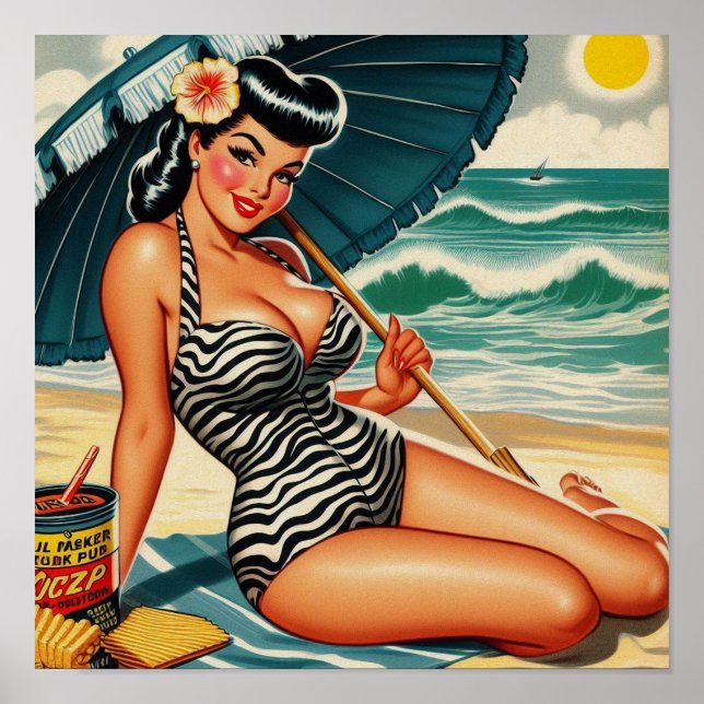 Hot Summer Beach Button Poster (Vorne)