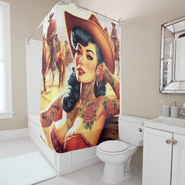 Hot Tattoo Cowgirl Duschvorhang (Beispiel)