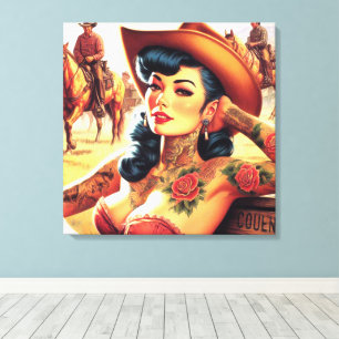 Hot Tattoo Cowgirl Leinwanddruck