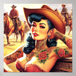 Hot Tattoo Cowgirl Poster