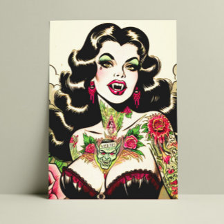 Hot Tattoo Vampire Girl Postkarte