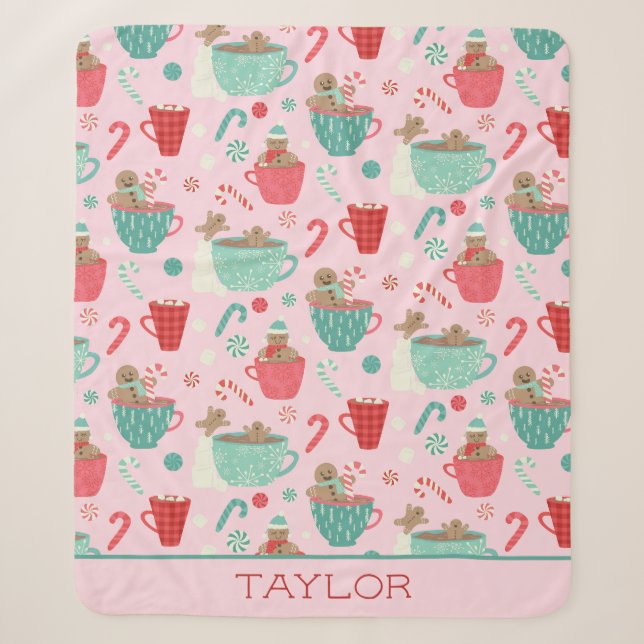 Hot Tub Niedliches Pink-Kakao-Muster Sherpadecke (Vorderseite)