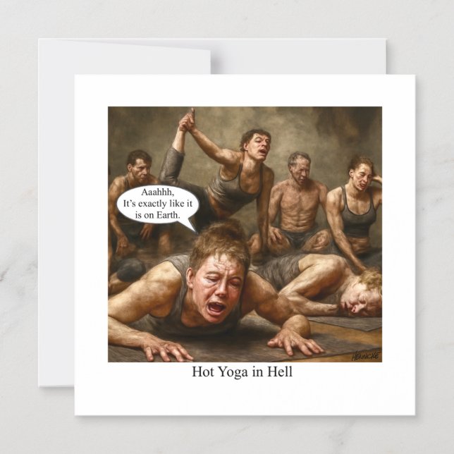 Hot Yoga in Hell. Magneteinladung (Vorderseite)