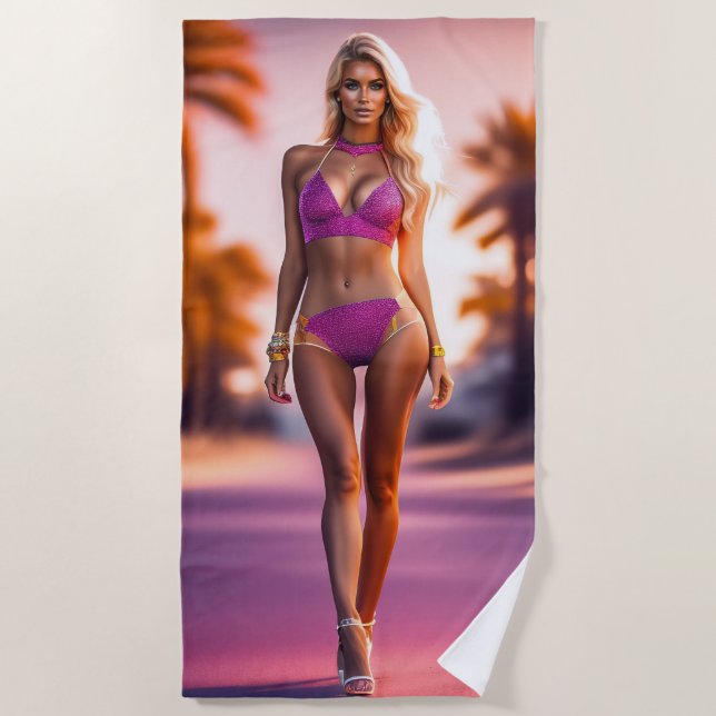 Hot young women model in pink Beach Towel Strandtuch (Vorderseite)
