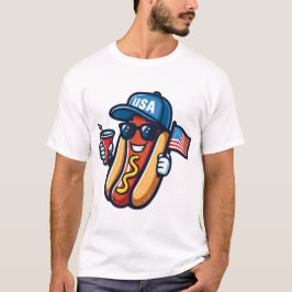 Hotdog 4. Juli Patriotische Rakete & Feuerwerk T-Shirt