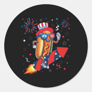 Hotdog 4. Juli Patriotische Rakete und Feuerwerk Runder Aufkleber