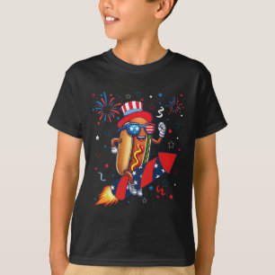 Hotdog 4. Juli Patriotische Rakete und Feuerwerk T-Shirt