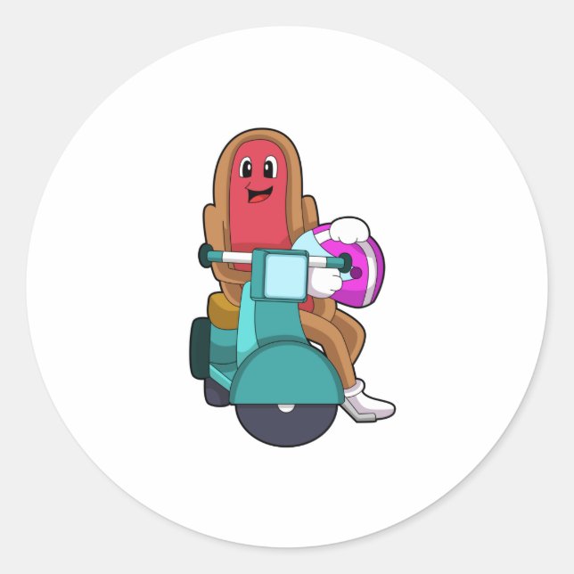 Hotdog als Biker mit Scooter.PNG Runder Aufkleber (Vorderseite)