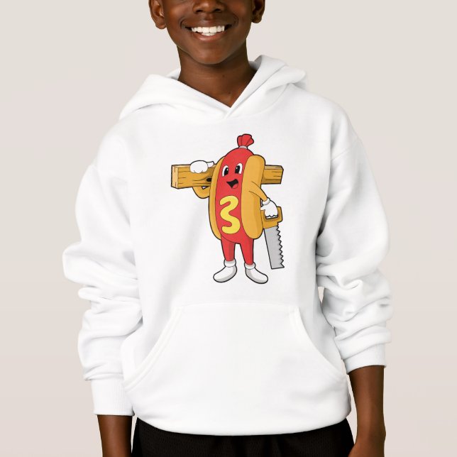 Hotdog als Carpenter mit Säge und Holz Hoodie (Vorderseite)