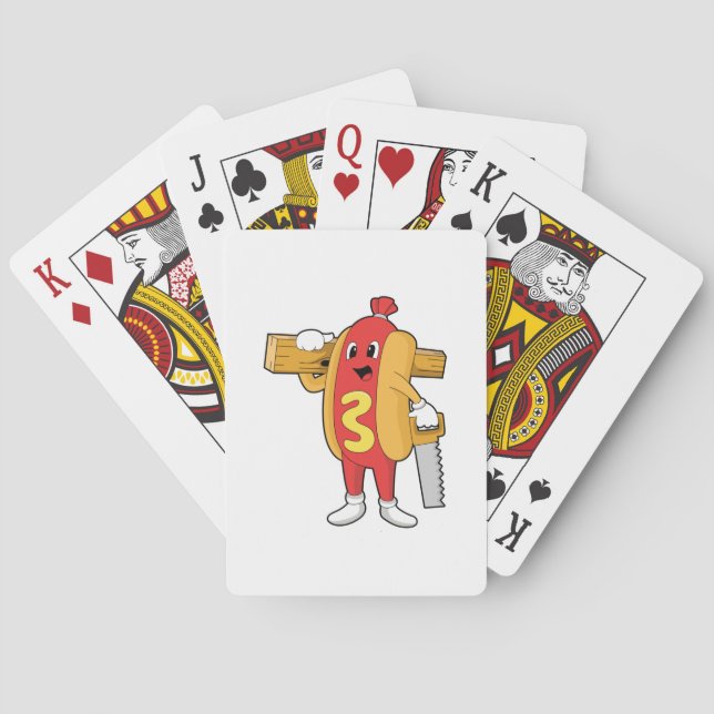 Hotdog als Carpenter mit Säge und Holz Spielkarten (Rückseite)