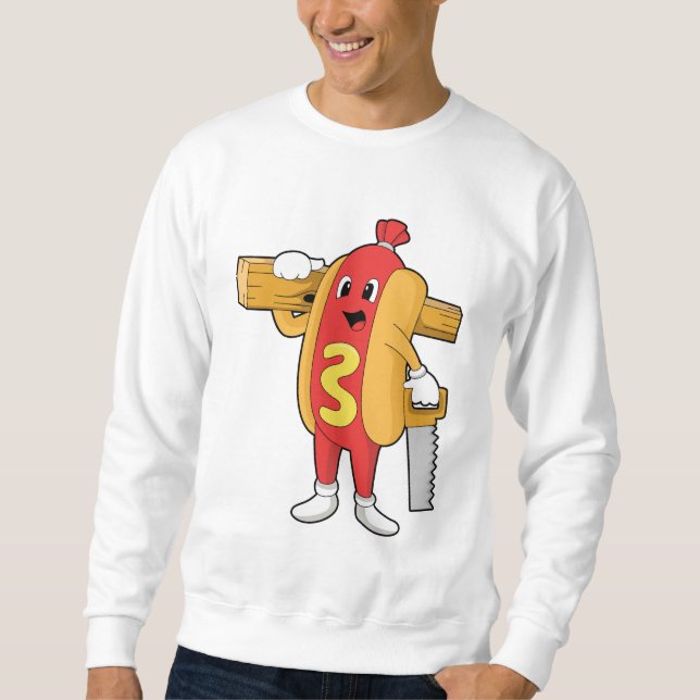 Hotdog als Carpenter mit Säge und Holz Sweatshirt (Vorderseite)
