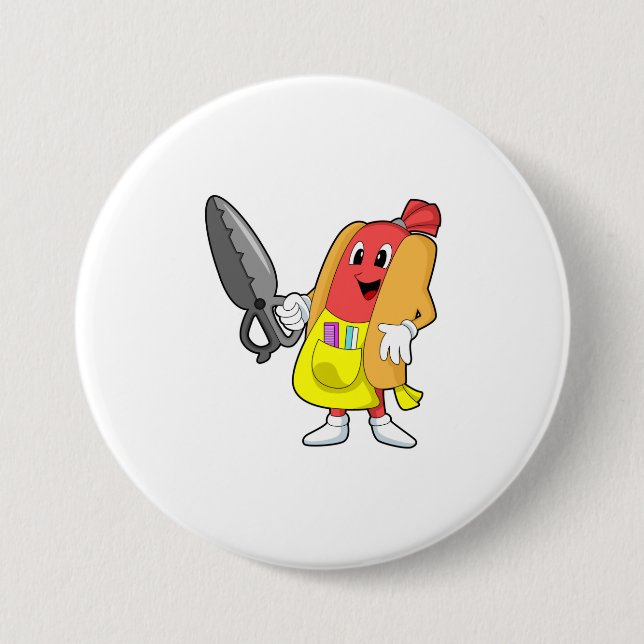 Hotdog als Friseur mit Schere Button (Vorderseite)