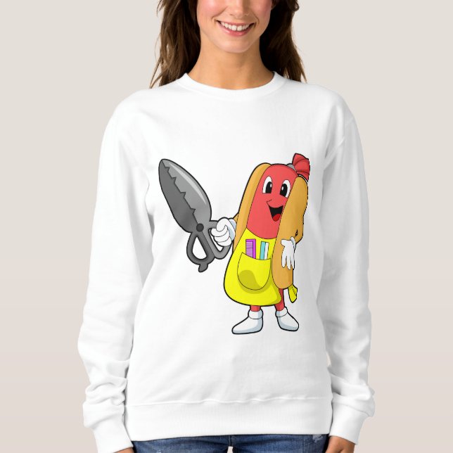 Hotdog als Friseur mit Schere Sweatshirt (Vorderseite)