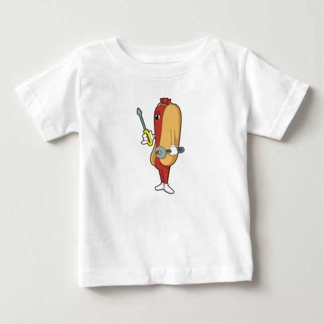 Hotdog als Mechaniker mit Tool Baby T-shirt (Vorderseite)