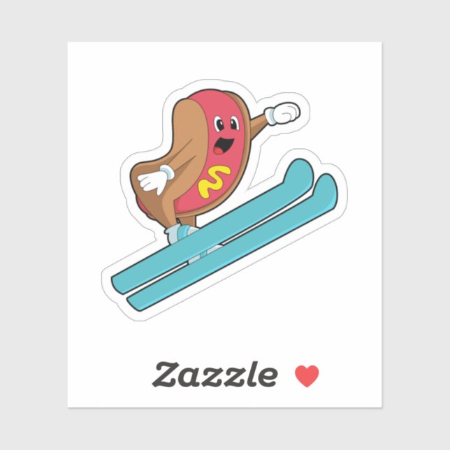 Hotdog als Ski-Jumper mit Ski.PNG Aufkleber (Blatt)