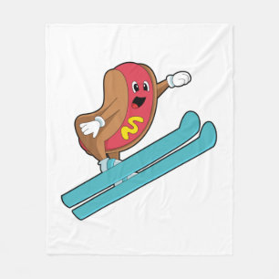 Hotdog als Ski-Jumper mit Ski.PNG Fleecedecke
