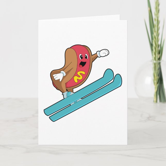 Hotdog als Ski-Jumper mit Ski.PNG Karte (Vorderseite)