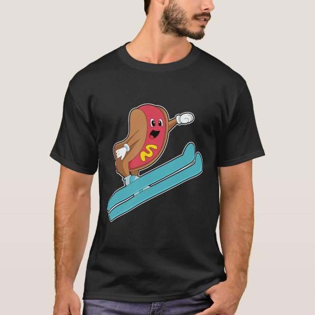 Hotdog als Ski-Jumper mit Ski.PNG T-Shirt (Vorderseite)