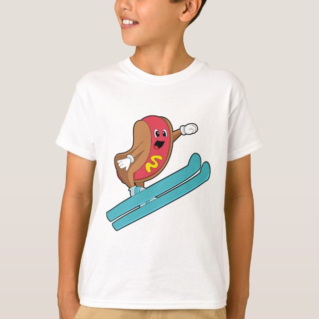 Hotdog als Ski-Jumper mit Ski.PNG T-Shirt (Vorderseite)