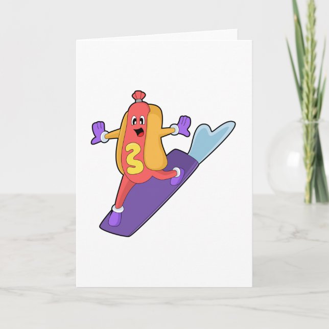 Hotdog als Snowboarder mit Sonowboard Karte (Vorderseite)