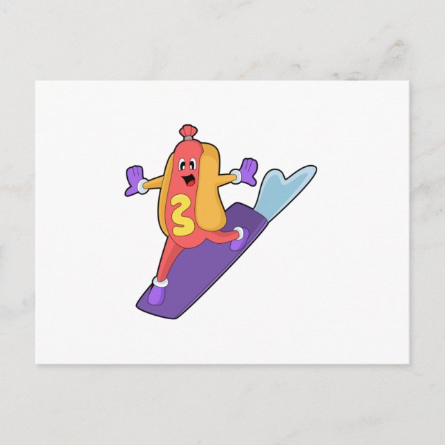 Hotdog als Snowboarder mit Sonowboard Postkarte (Vorderseite)