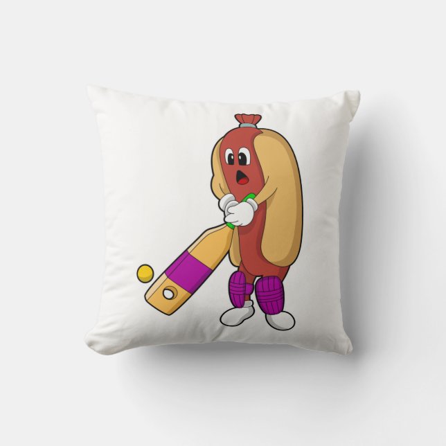 Hotdog at Cricket with Cricket bat Kissen (Vorderseite)