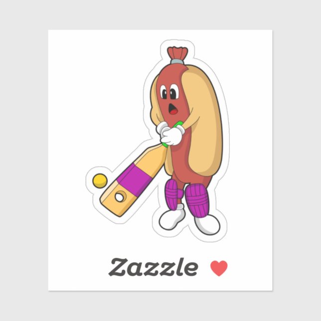 Hotdog bei Cricket mit Cricket-Schläger Aufkleber (Blatt)