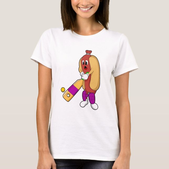 Hotdog bei Cricket mit Cricket-Schläger T-Shirt (Vorderseite)