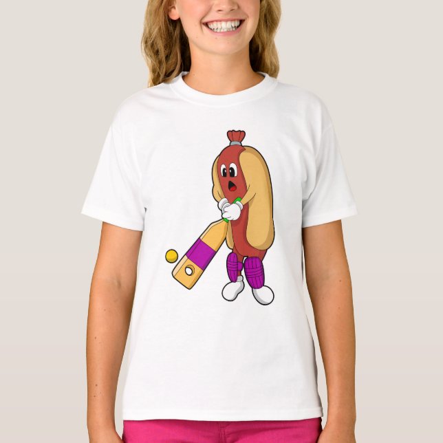 Hotdog bei Cricket mit Cricket-Schläger T-Shirt (Vorderseite)