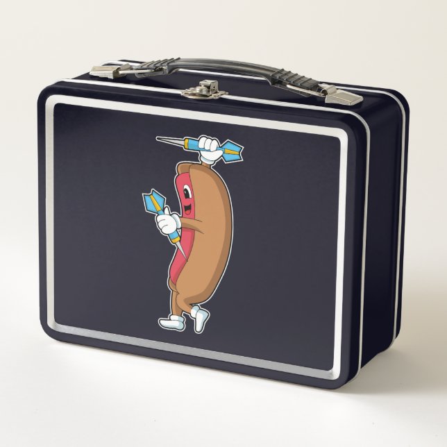 Hotdog bei Darts mit Dart.PNG Metall Brotdose (Vorderseite)